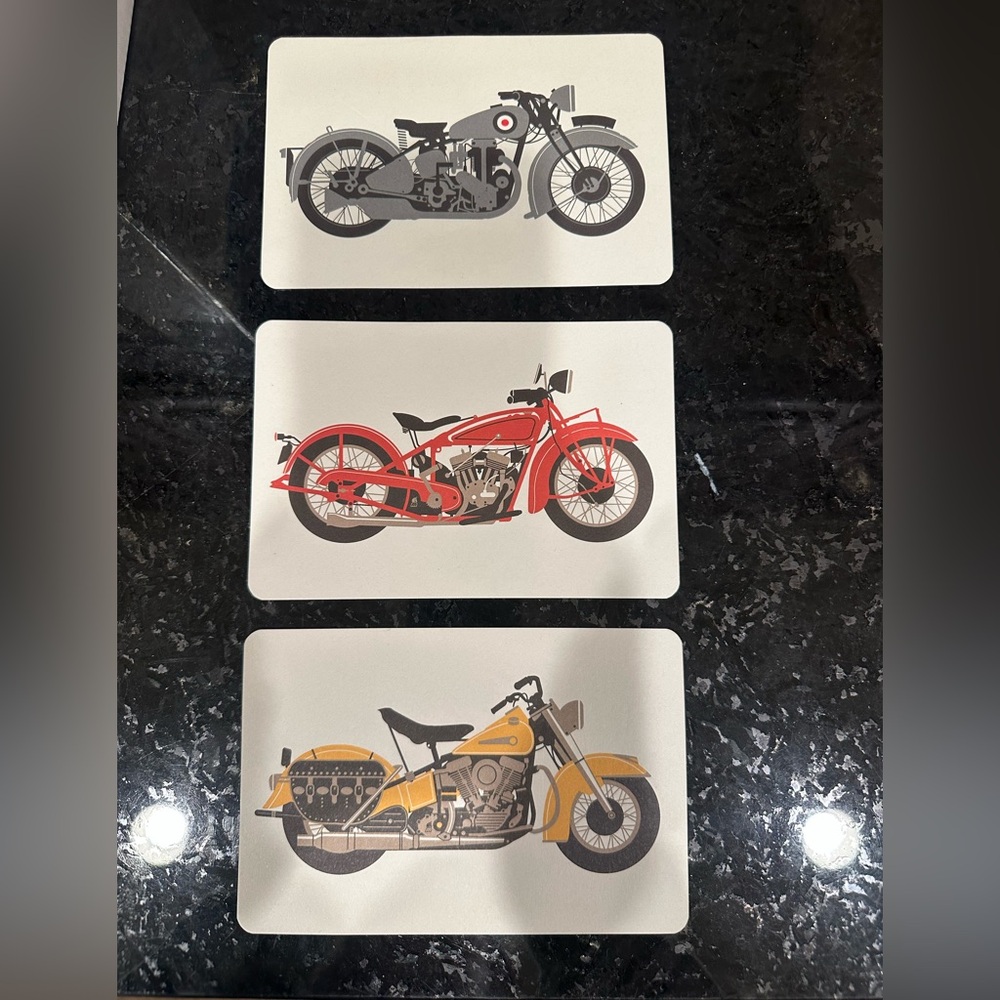 Set of Three Vintage Motorcycle Art Prints